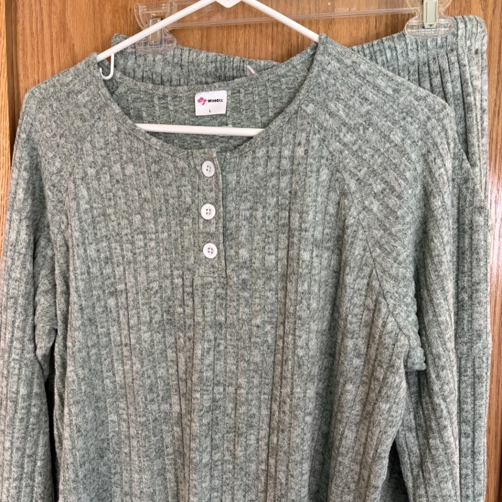 Wiholl Fuzzy Sage Green Pajama Loungewear Set Size Large - Picture 4 of 14